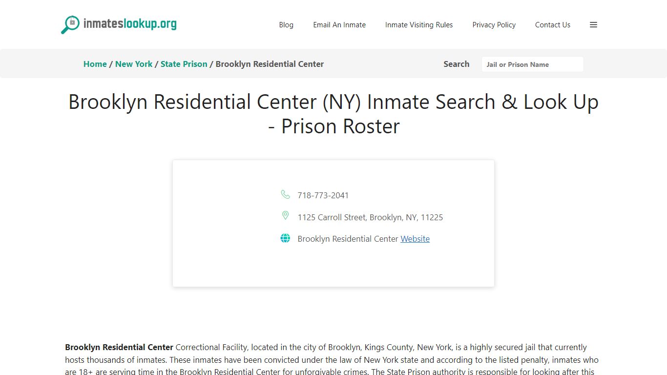 Brooklyn Residential Center (NY) Inmate Search & Look Up - Prison Roster