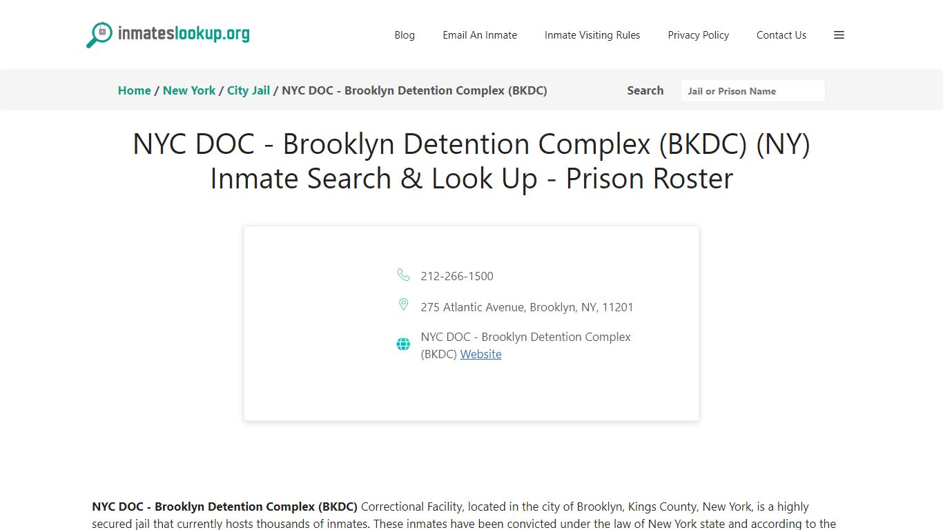 NYC DOC - Brooklyn Detention Complex (BKDC) (NY) Inmate Search & Look ...