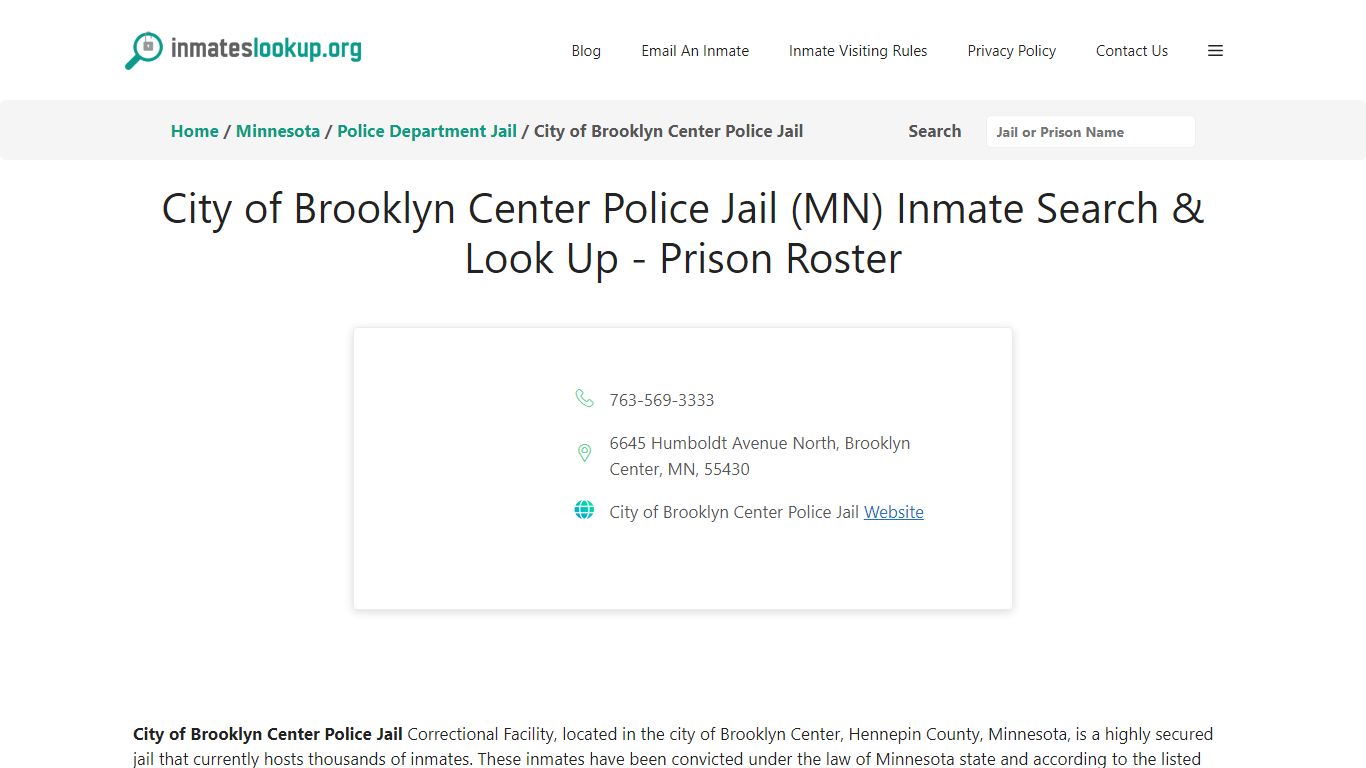 City of Brooklyn Center Police Jail (MN) Inmate Search & Look Up ...